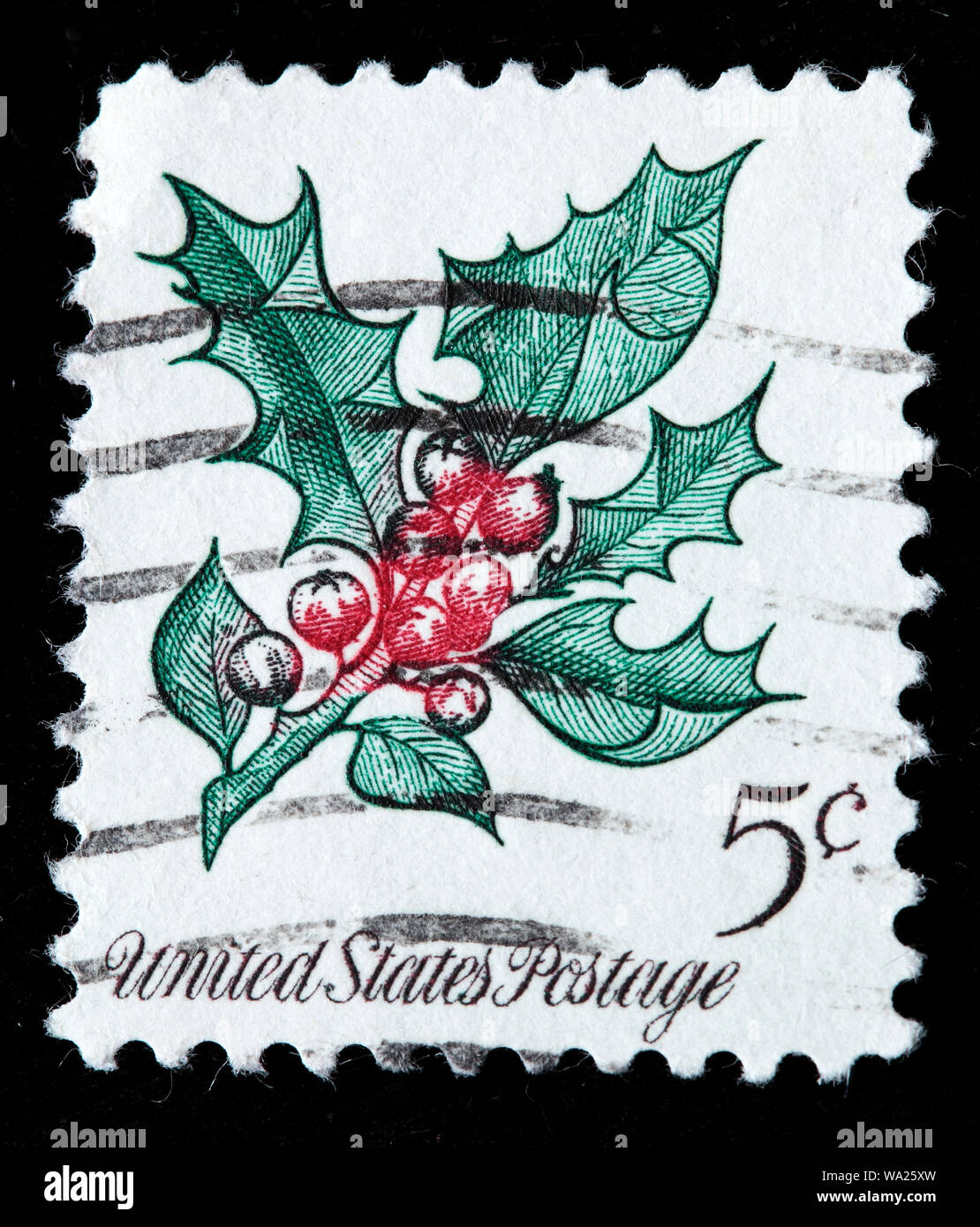 Felice Natale, agrifoglio, francobollo, USA, 1964 Foto Stock