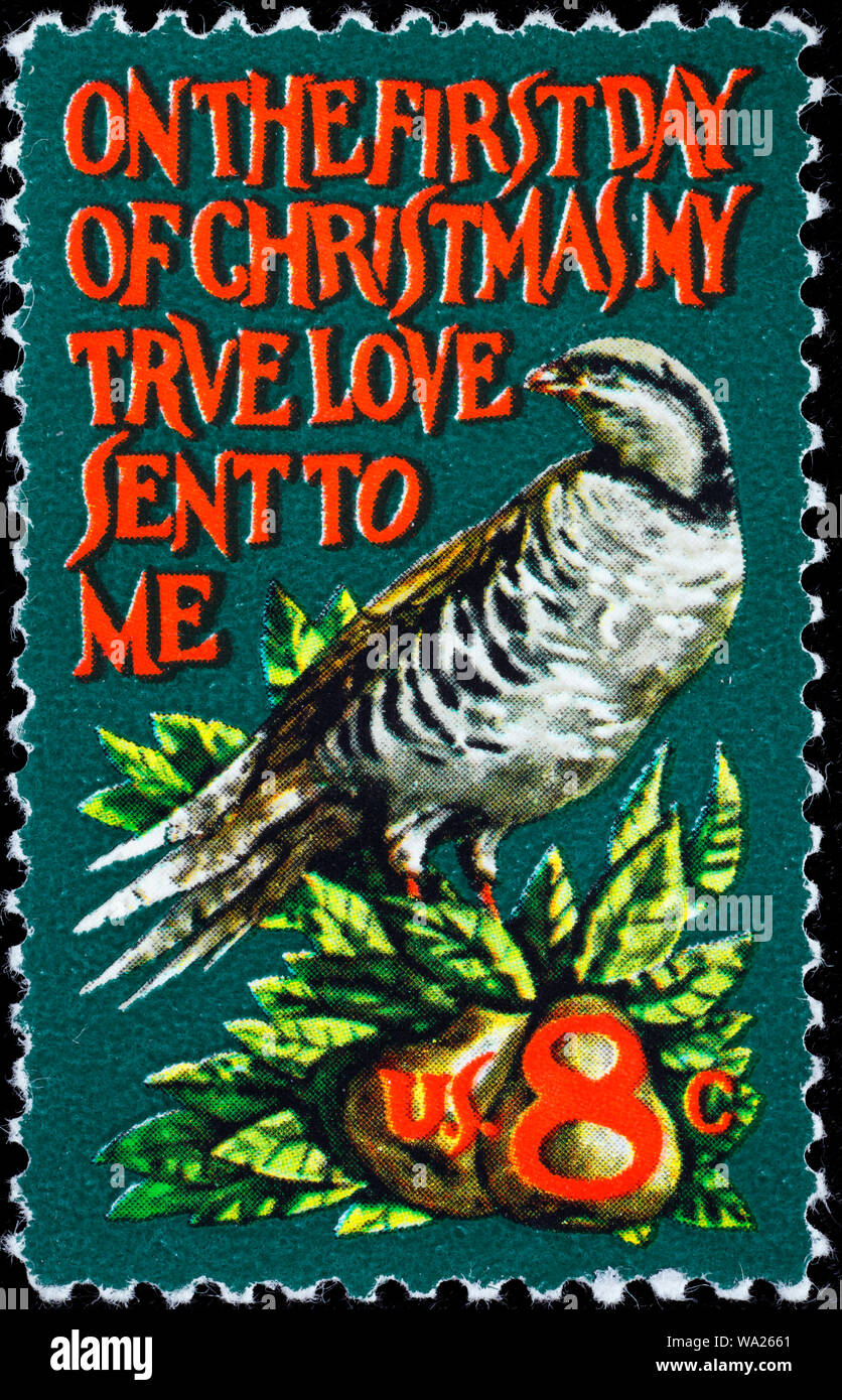Partridge in un albero di pera, Felice Natale, francobollo, USA, 1971 Foto Stock