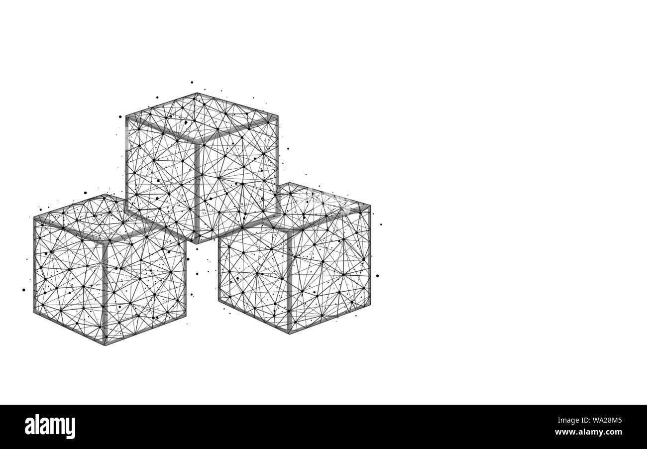 Cubi bassa poli design, zucchero geometrica astratta immagine, Ice Cube wireframe poligonale mesh illustrazione vettoriale costituito da punti e linee su bianco backg Illustrazione Vettoriale