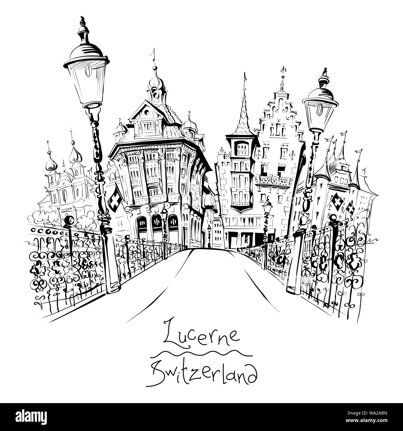 Città vecchia di Lucerna, Svizzera Illustrazione Vettoriale