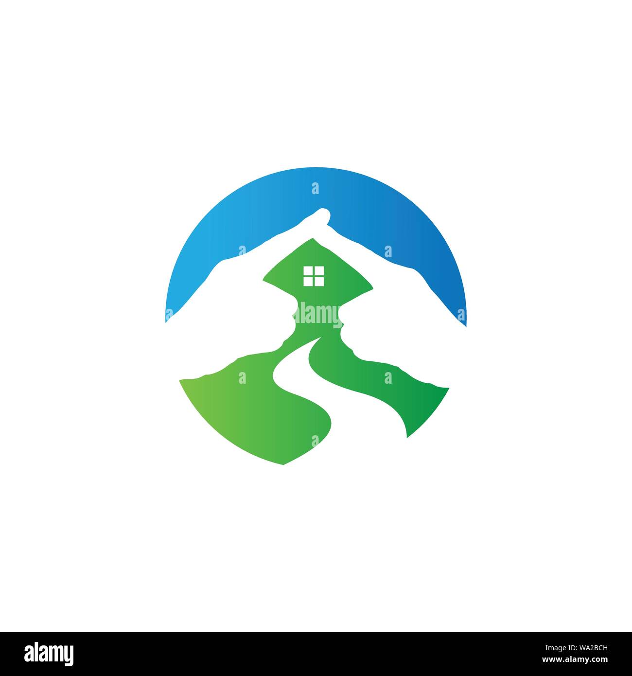 Immobiliare logo vettoriale con 2 mano formano una forma del logo della casa . Casa concetto astratto icona. Realty costruzione simbolo dell'architettura Illustrazione Vettoriale