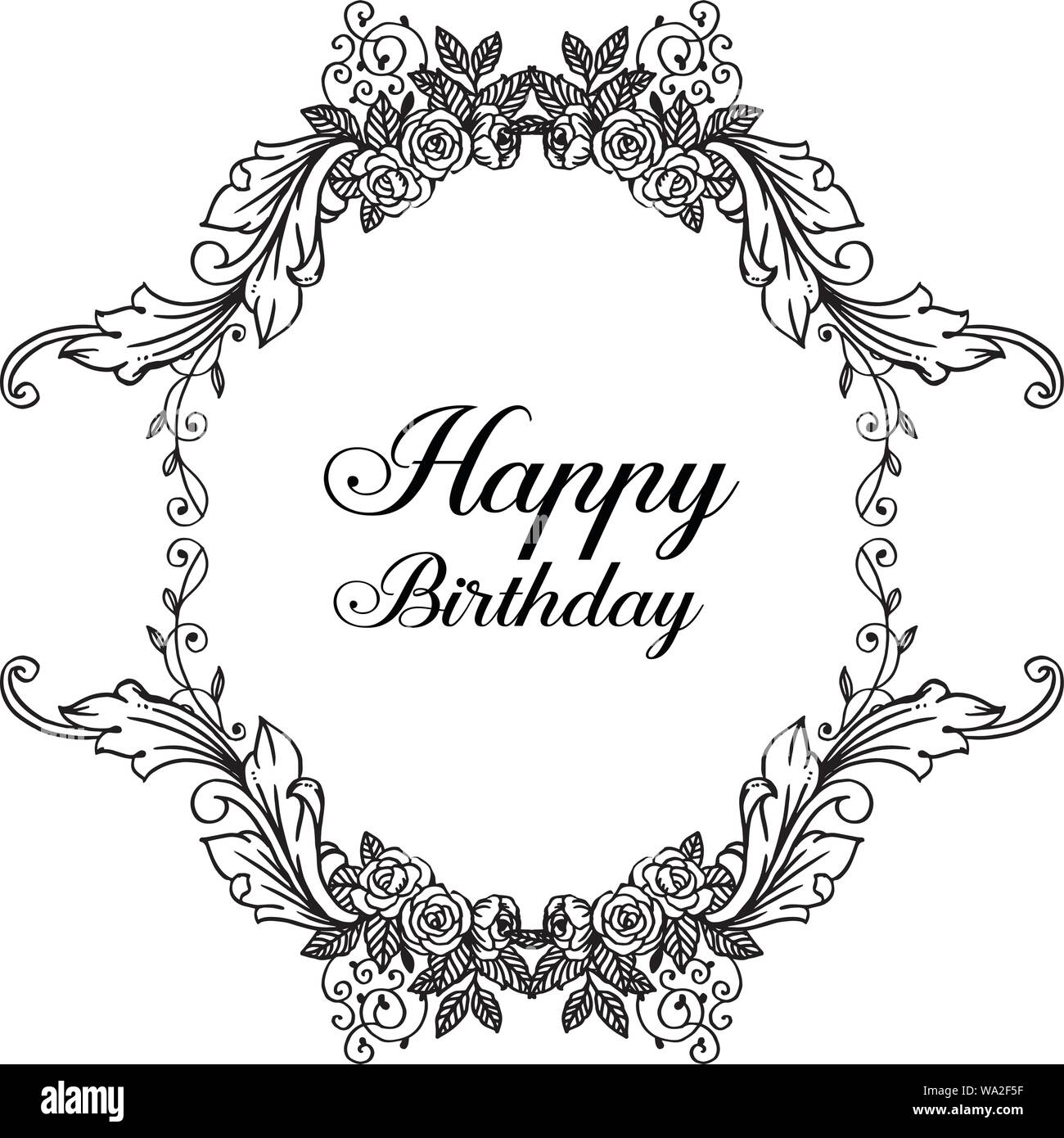 Disegno nero elegante fiore bianco telaio, stile, senza soluzione di continuità per la progettazione biglietto di auguri di buon compleanno. Illustrazione Vettoriale Immagine e Vettoriale - Alamy