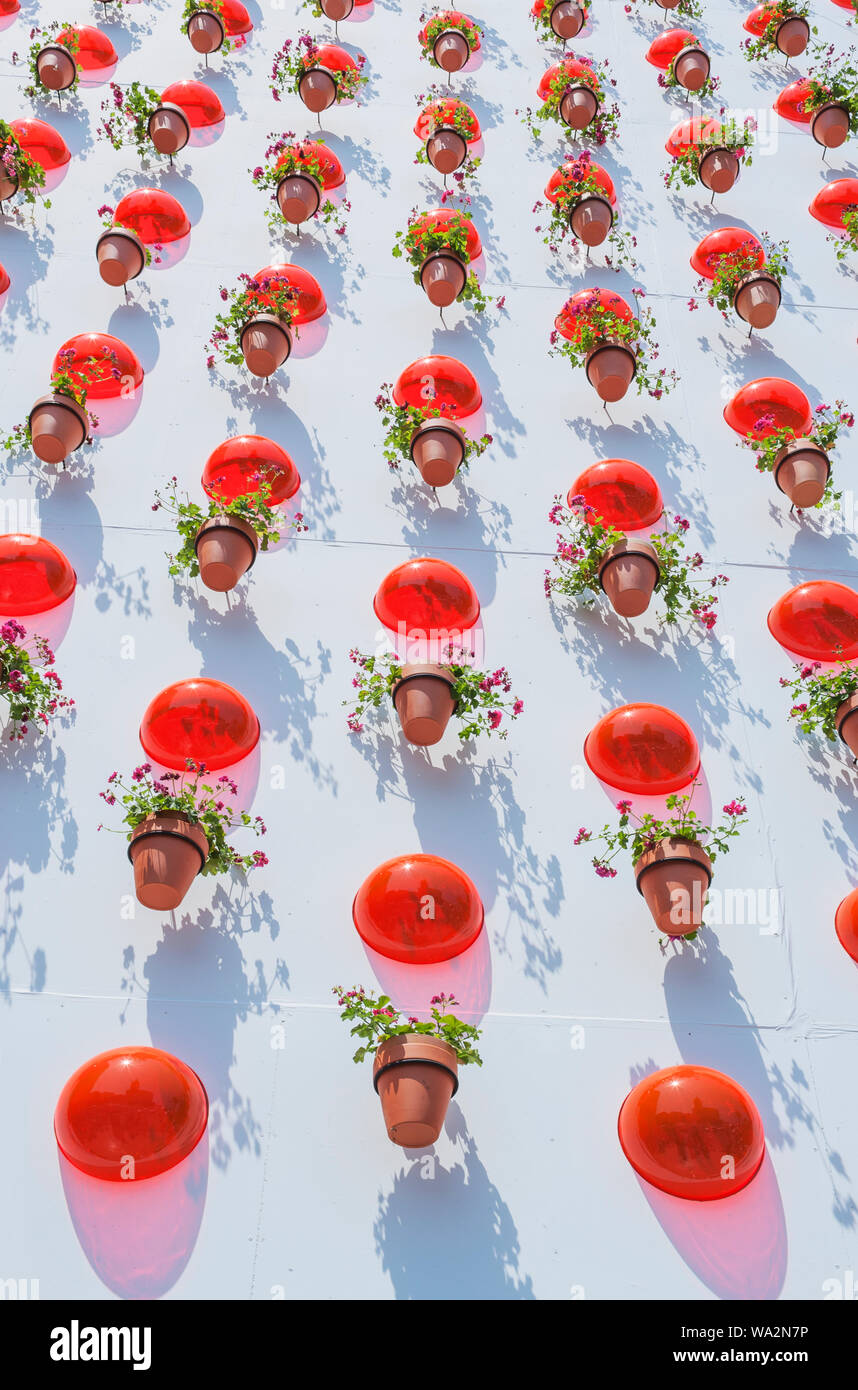Vasi di fiori decorazioni, Festival di Malaga, Malaga, Andalusia, Spagna, Europa Foto Stock