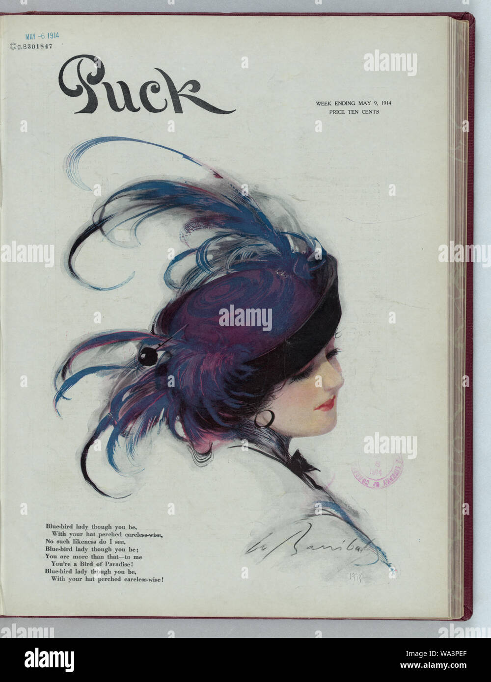 Blue-bird lady anche se è essere, con il vostro cappello appollaiato incurante-saggio / W. Barribal. Foto Stock