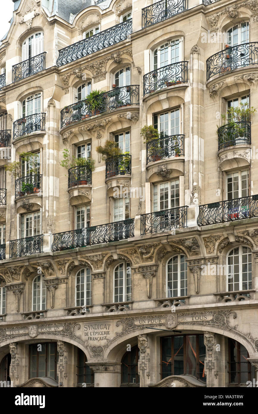 Syndicat de l'épicerie française edificio. Rue du Renard, Quartiere di Marais, Parigi Foto Stock