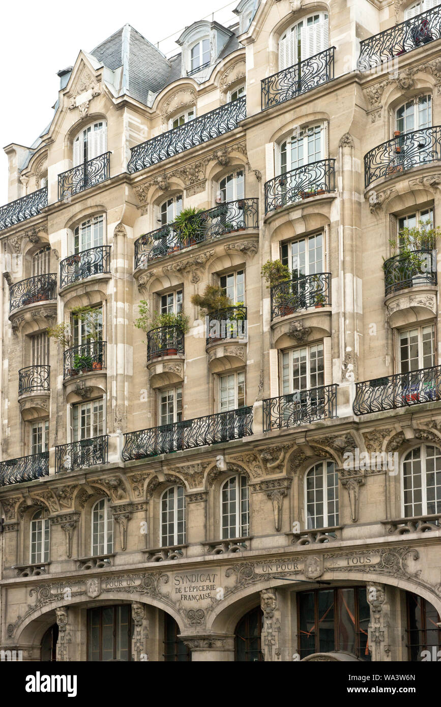 Syndicat de l'épicerie française edificio. Rue du Renard, Quartiere di Marais, Parigi Foto Stock