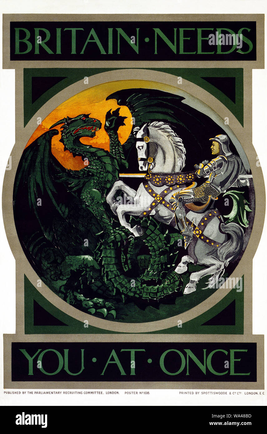 La Gran Bretagna ha bisogno di voi in una sola volta - WWI assunzione poster - Reclutamento parlamentare Comitato Poster n. 108 Foto Stock