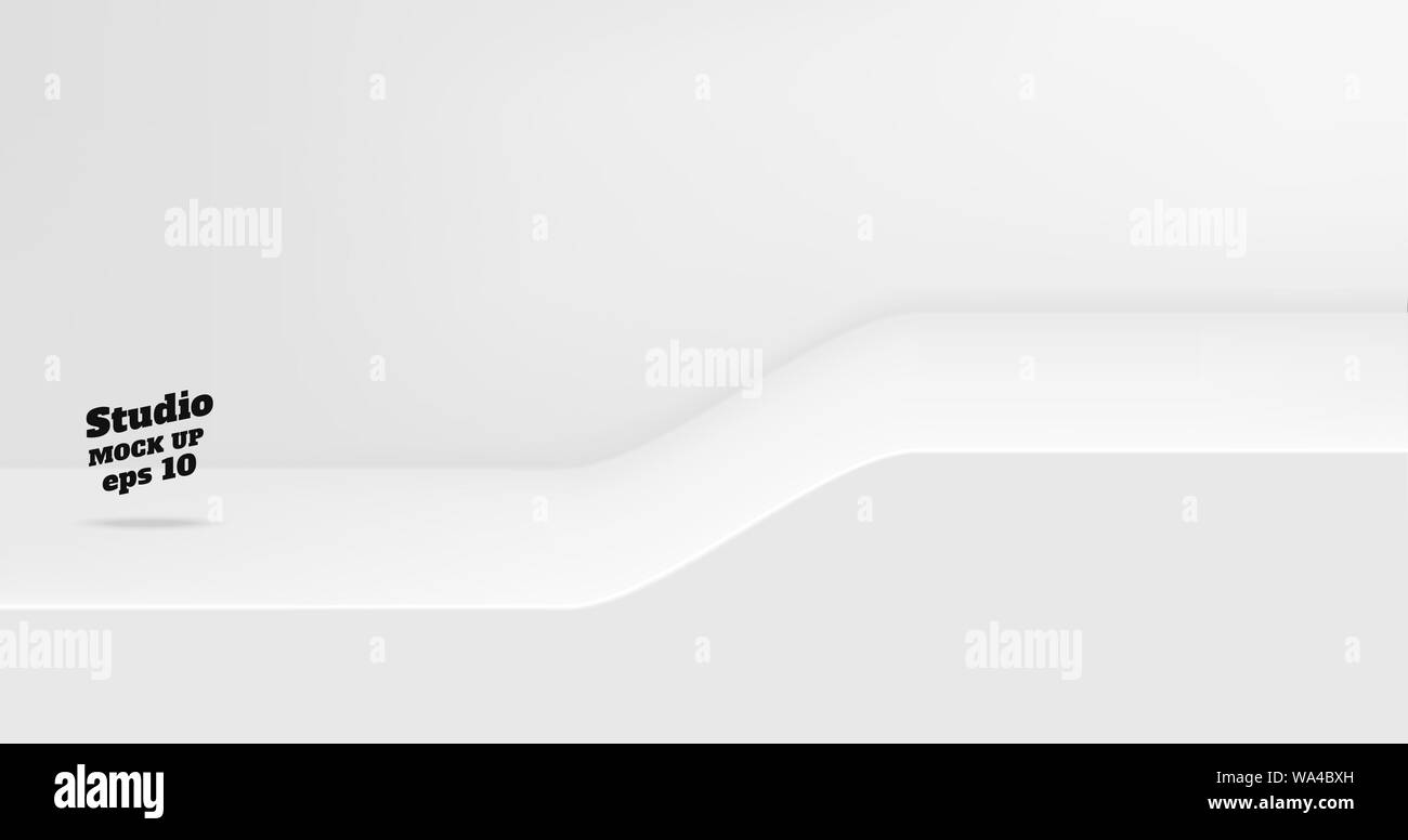 Vettore bianca vuota studio tavola con pendenza passo sfondo camera ,display del prodotto con copia spazio per la visualizzazione di contenuti di design.Banner per pubblicizzare il pr Illustrazione Vettoriale