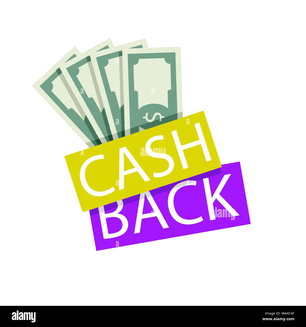 Cash back emblema distintivo con ventola banconota. Vector cash back Offerta, risparmiare denaro, servizio di sconti e di ritorno, cashback etichetta illustrazione Illustrazione Vettoriale