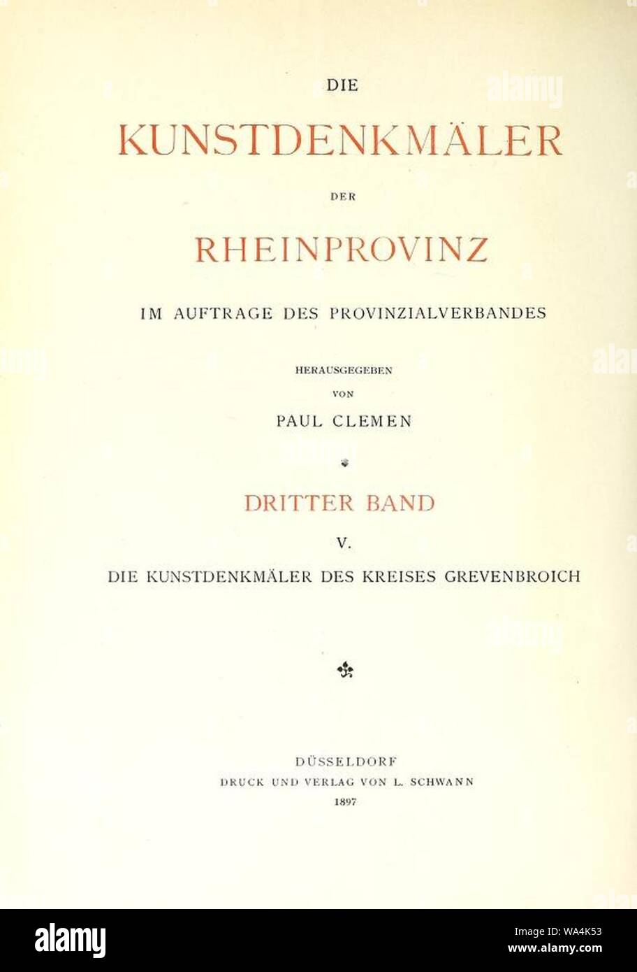Die Kunstdenkmäler der Rheinprovinz, Innentitel, 3. Band, Abteilung 5. Foto Stock