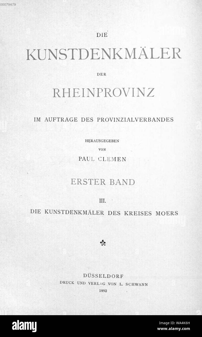 Die Kunstdenkmäler der Rheinprovinz, Innentitel, 1. Band, Abteilung 3. Foto Stock