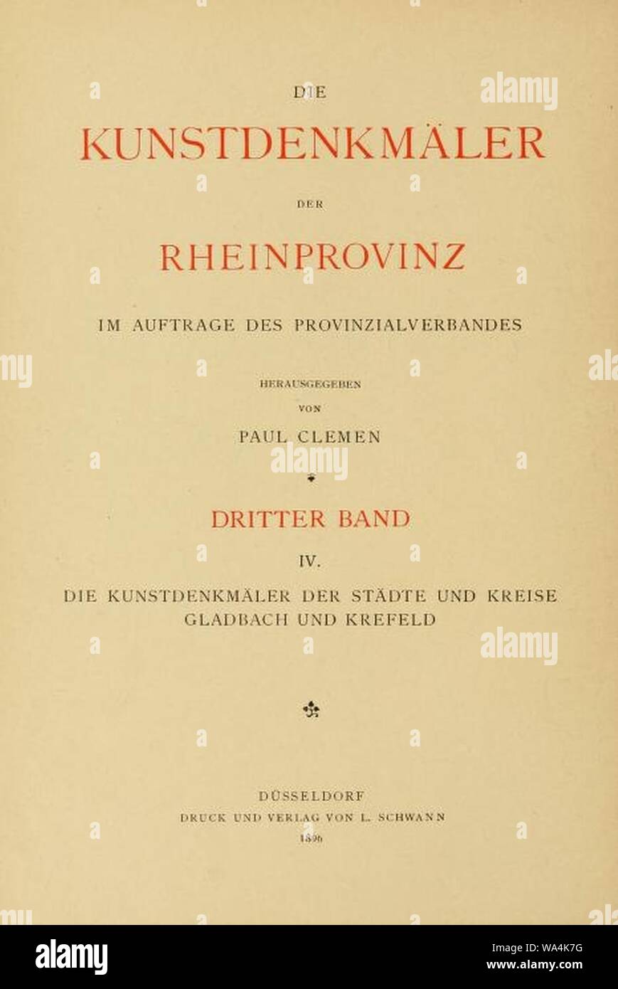 Die Kunstdenkmäler der Rheinprovinz, Innentitel, 3. Band, Abteilung 4. Foto Stock