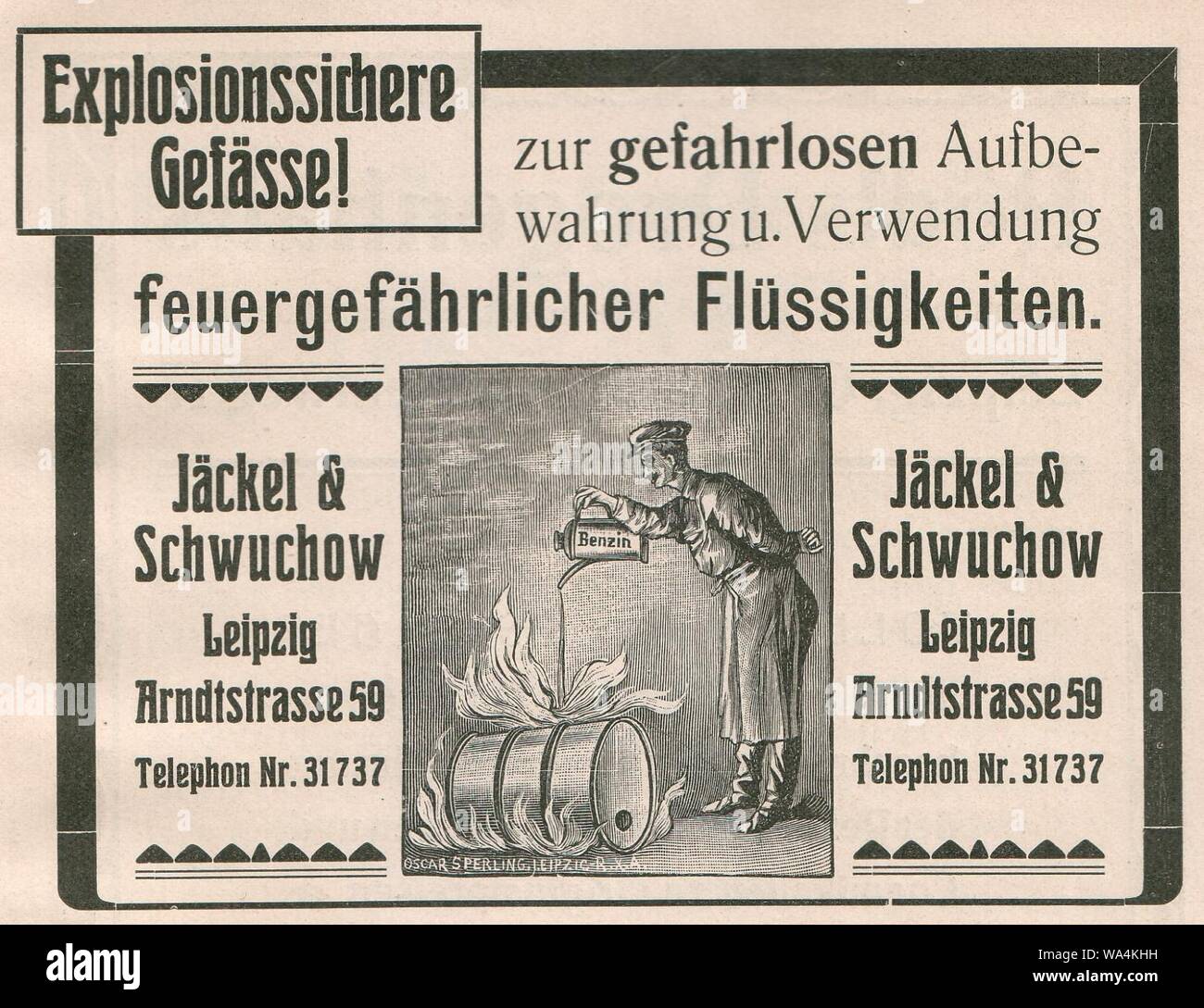 Die Kürschnerkunst, Hans Werner, 1914 (S. Anhang) Jäckel Anzeige und Schwuchow, Lipsia. Explosionssichere Gefässe. Foto Stock