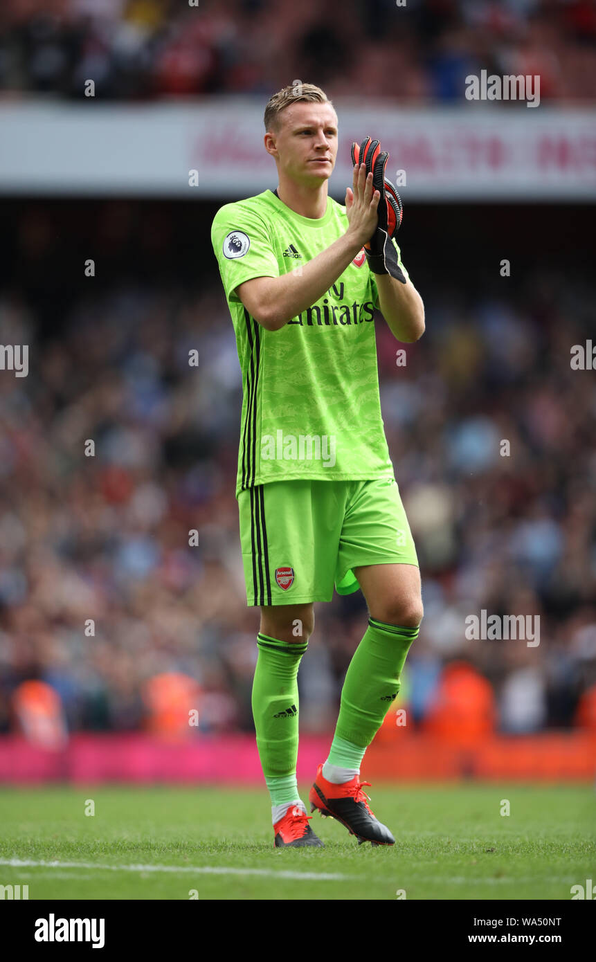 Londra, Regno Unito. 17 ago 2019. Bernd Leno (A) all'Arsenal v Burnley, English Premier League, presso l'Emirates Stadium di Londra il 17 agosto 2019. **Solo uso editoriale, è richiesta una licenza per uso commerciale. Nessun uso in scommesse, giochi o un singolo giocatore/club/league pubblicazioni** Credito: Paolo Marriott/Alamy Live News Foto Stock