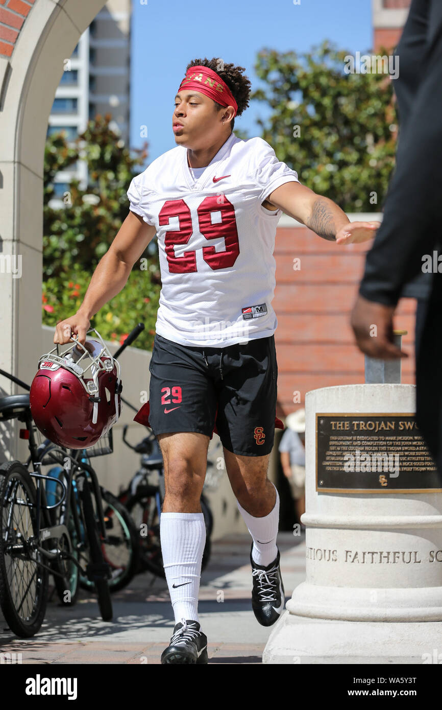 USC Trojans cornerback Jayden Williams (29) durante l'USC Trojans pratica il Lunedì 12 Agosto, 2019 (foto di Jevone Moore) Foto Stock