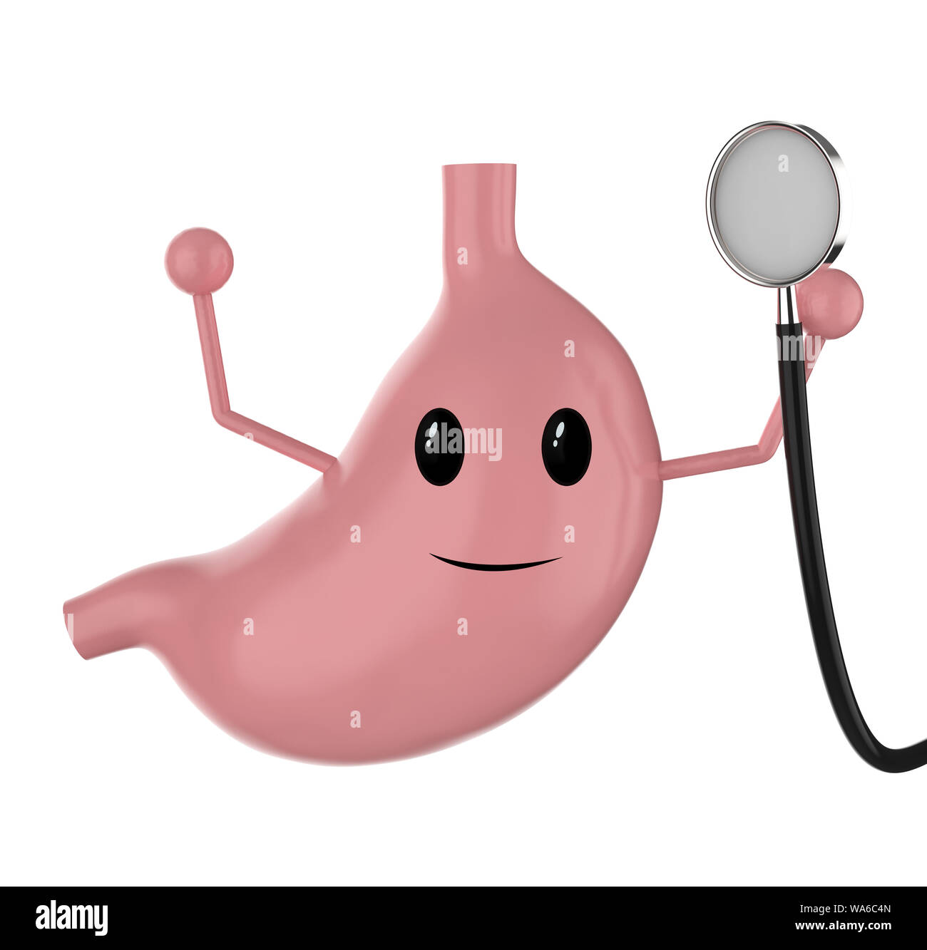 Un sano concetto di stomaco con 3D rendering stomaco tenere uno stetoscopio isolato su bianco Foto Stock