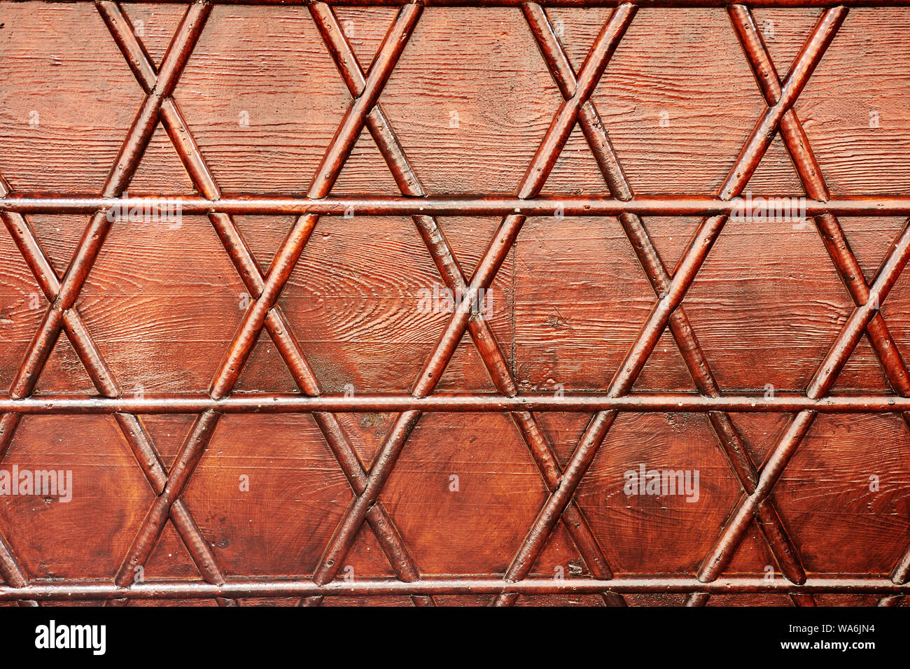 Sfondo di legno con in rilievo David star dettaglio. Decorate in legno sfondo testurizzata Foto Stock