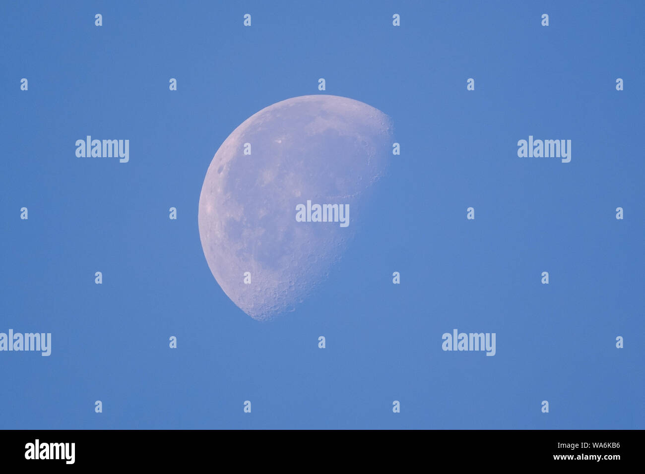 Mezza luna calante (gibbous) in ore diurne Foto Stock