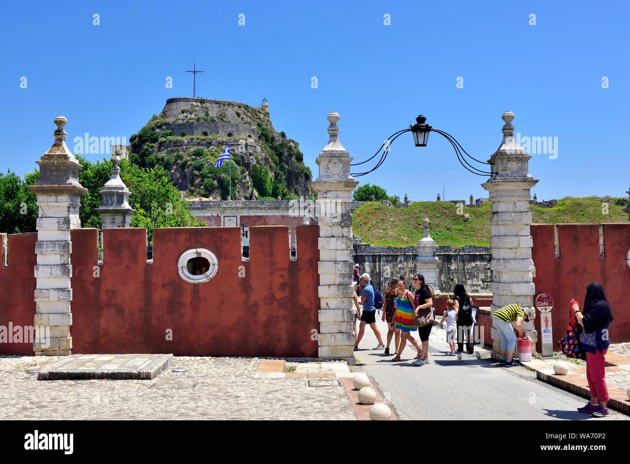 Cancelli di ingresso alla fortezza vecchia,,Corfu Corfu, Grecia Foto Stock