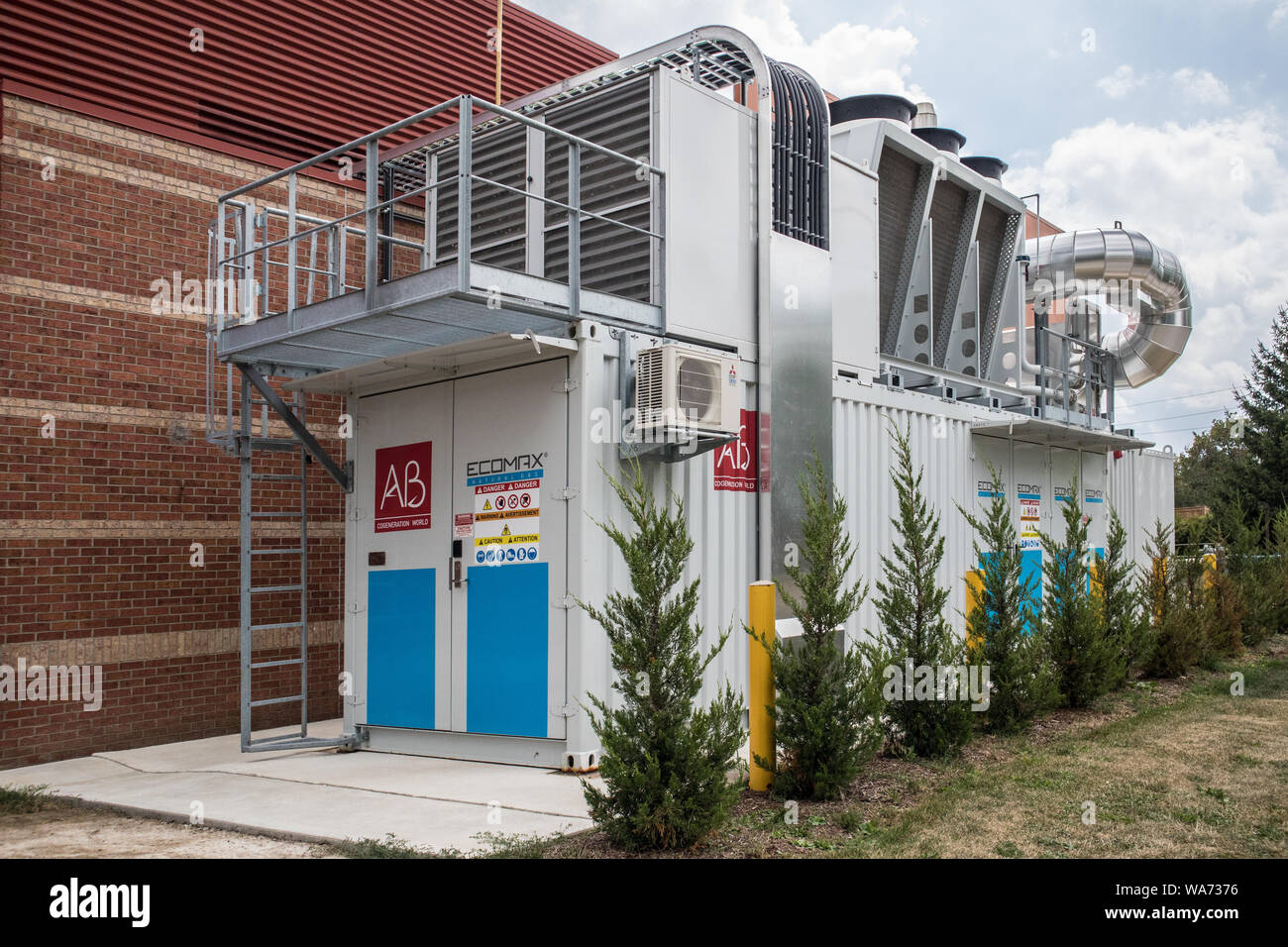 Un moderno 1.1 MW la produzione combinata di calore e di elettricità progetto presso l'Ospedale Generale di Stratford, Ontario. Foto Stock