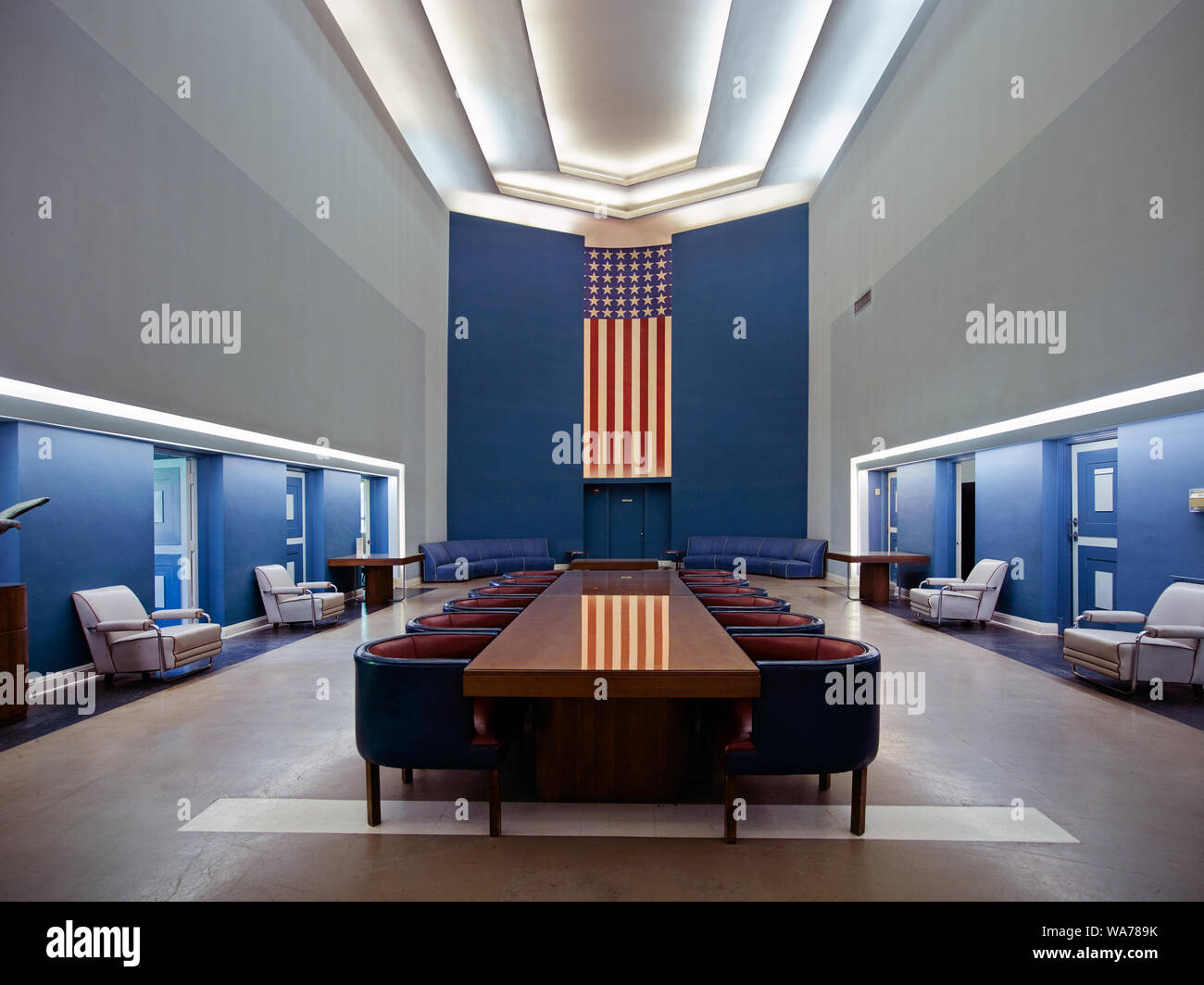 Una sala riunioni presso il Tower Building, ora sede del parco ma una volta che l'edificio federale al Fair Park, sito del 1936 Texas la celebrazione del centenario e la Pan American Exposition nel 1937 a Dallas, Texas Foto Stock