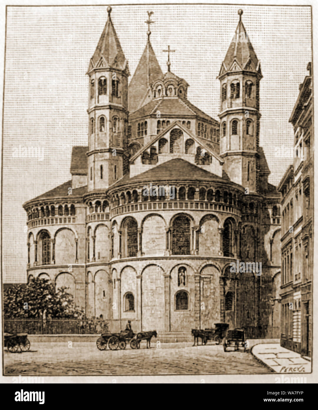 La Basilica Chiesa degli Apostoli, (Basilika San Aposteln) Colonia, Germania come era nel 1888 Foto Stock