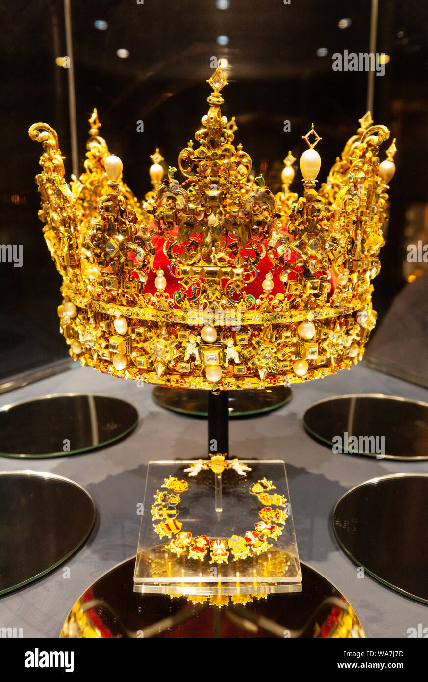 Danish Crown Jewels; Cristiano IV della corona risalente al 1596 nel castello di Rosenborg tesoro, Copenhagen DANIMARCA Europa Foto Stock