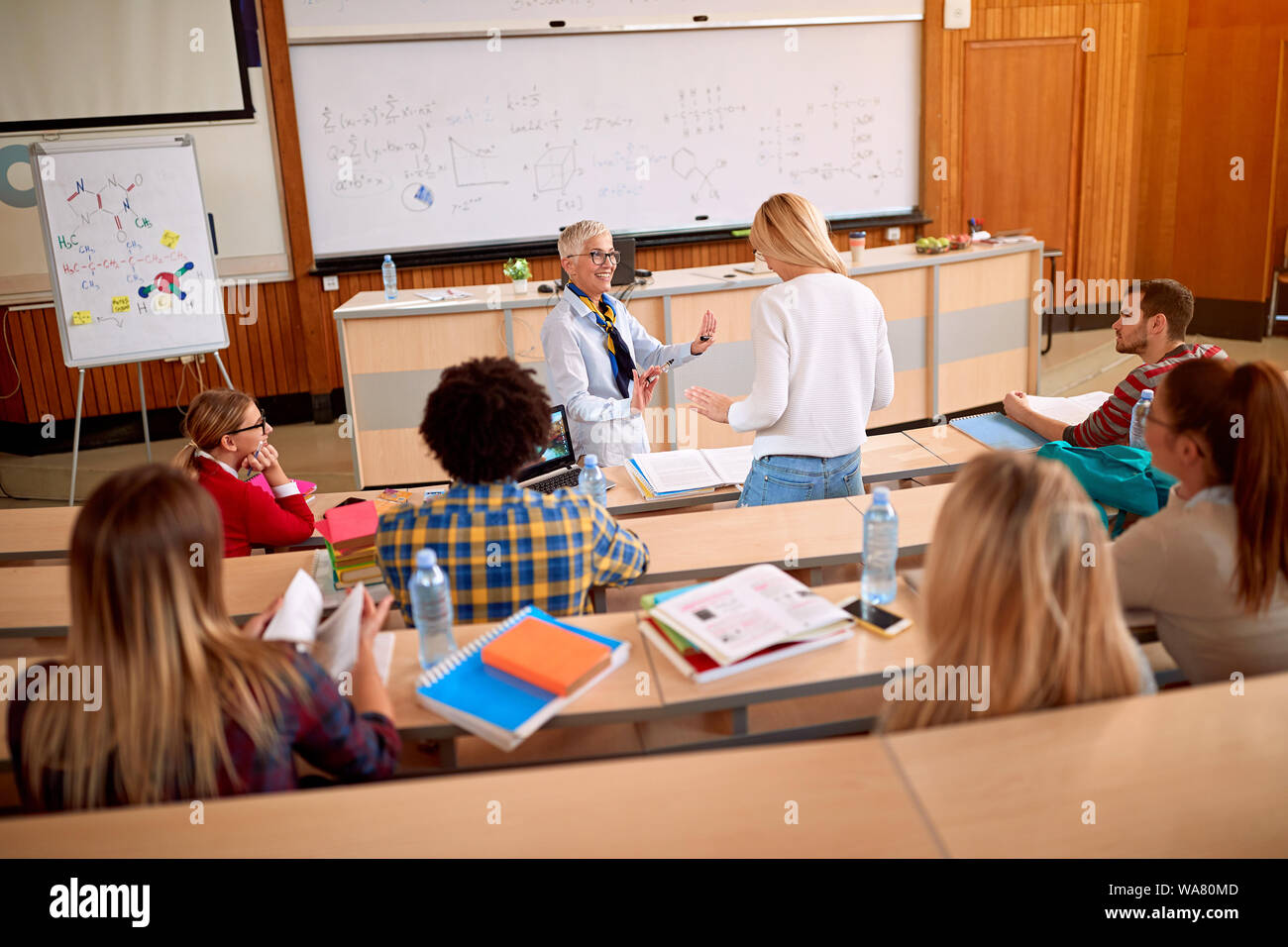 Docente nel corso di formazione con giovani studenti Foto Stock