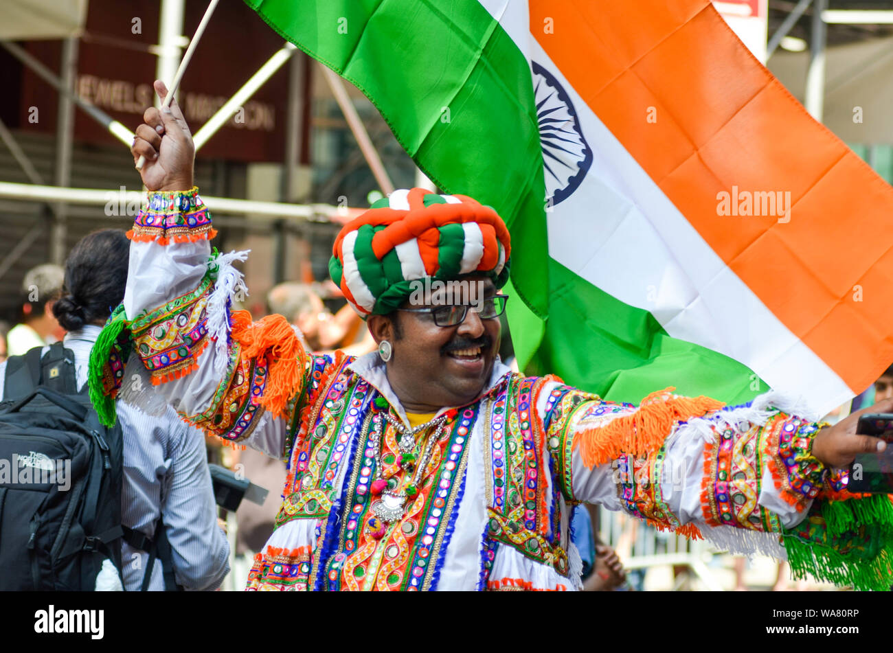 Migliaia di persone hanno partecipato alla 39th India parata del giorno per festeggiare l'indipendenza dell'India giorno lungo Madison Avenue su agosto 18, 2019 a New Yor Foto Stock