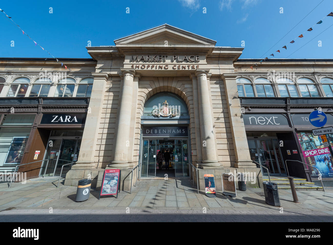 Una vista esterna del Mercato in Bolton, Regno Unito. Foto Stock