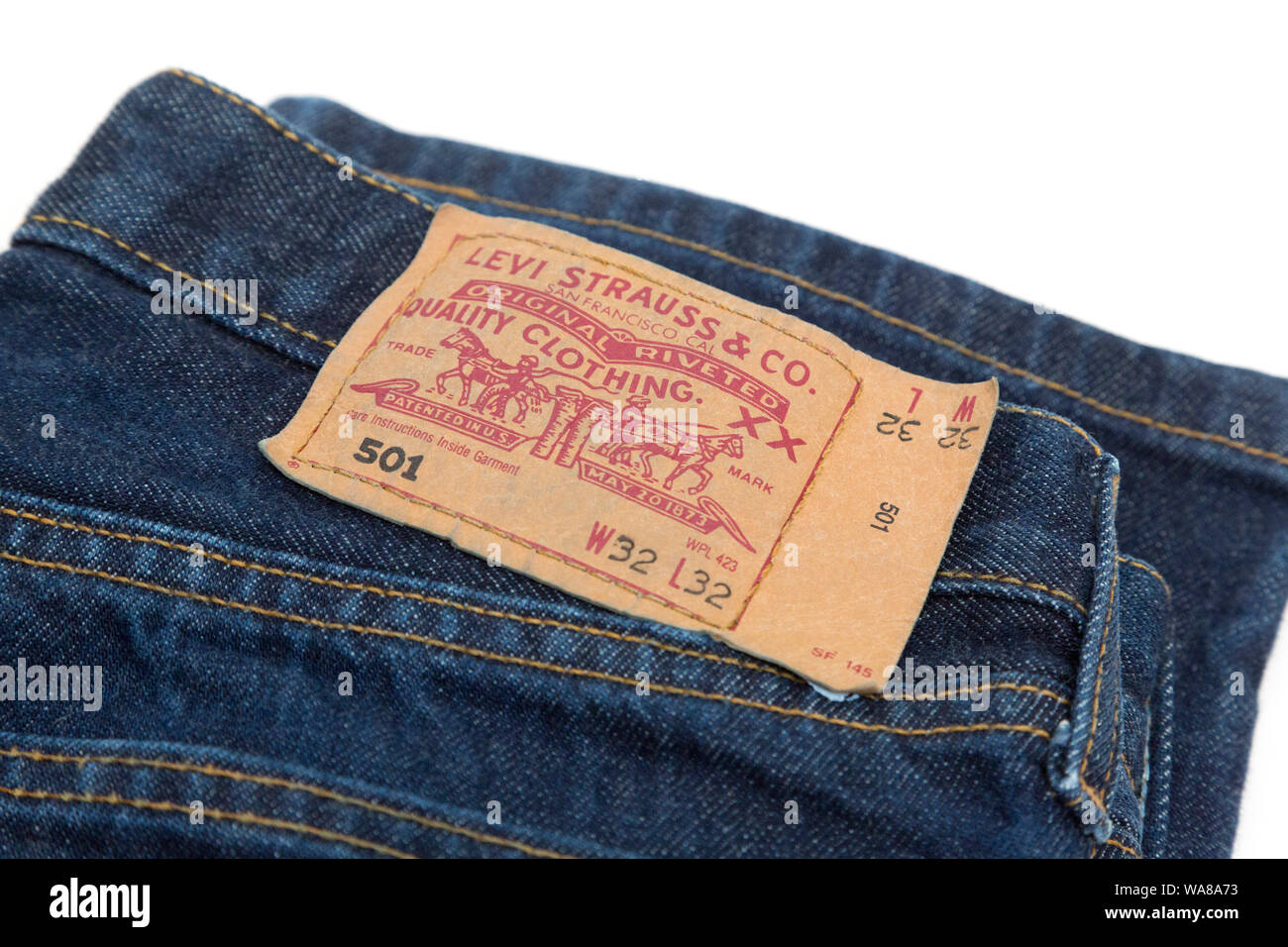 La Levi Strauss 501 blu jeans denim Foto Stock