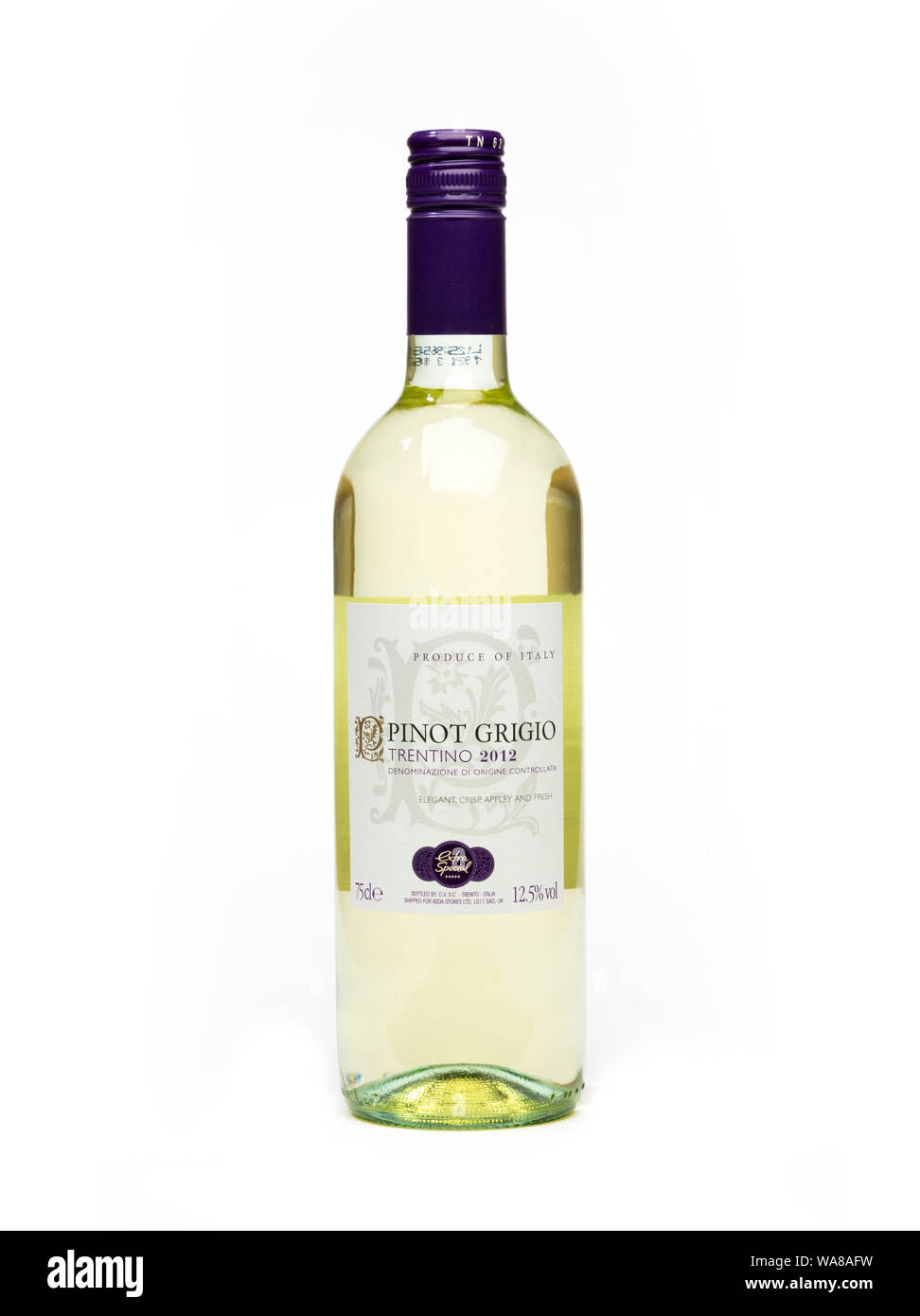 Bottiglia di Pinot Grigio Trentino Vino Foto Stock