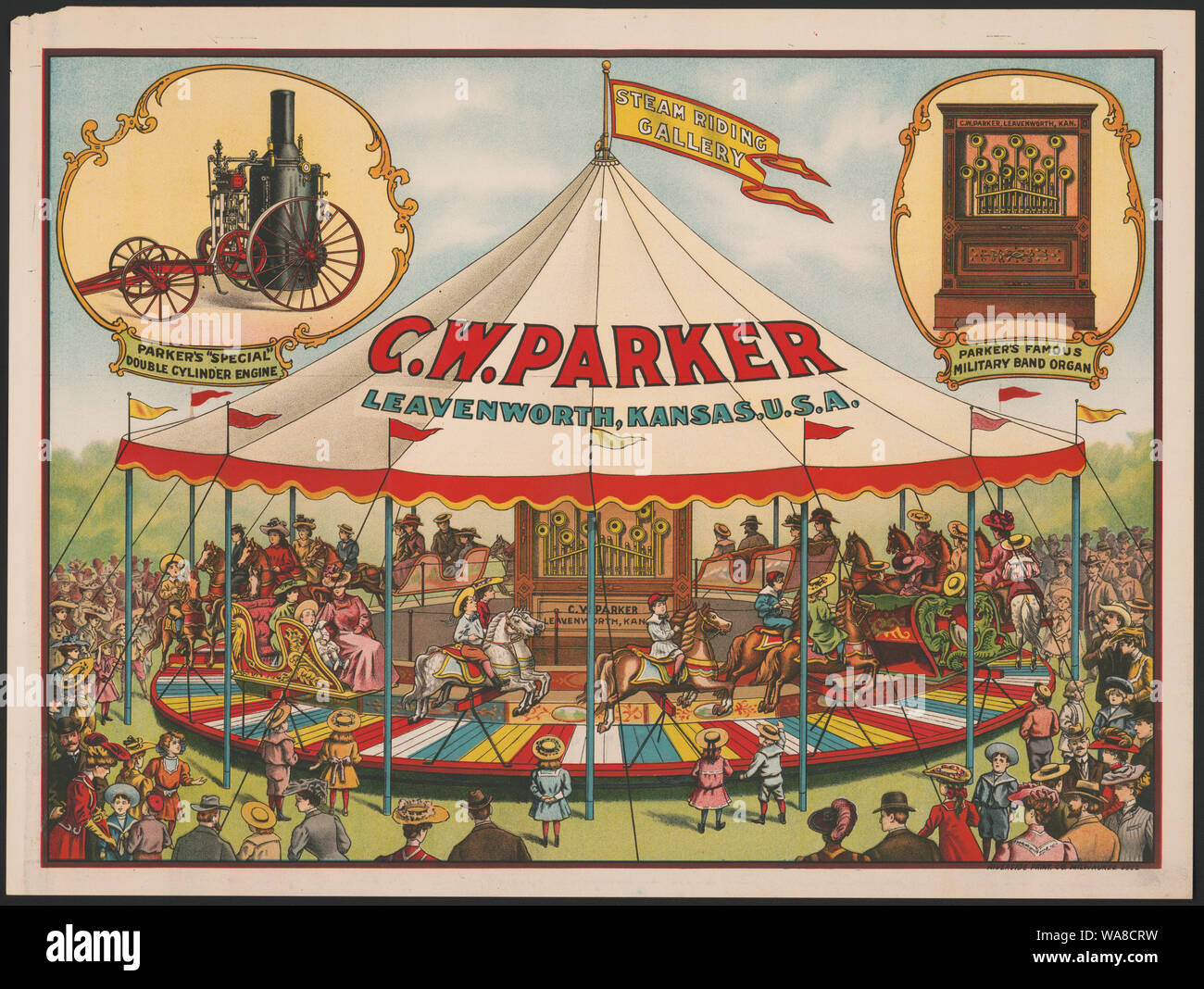 C.W. Parker ... Vapore galleria di equitazione ... Speciali a doppio cilindro motore ... Banda Militare organ Foto Stock