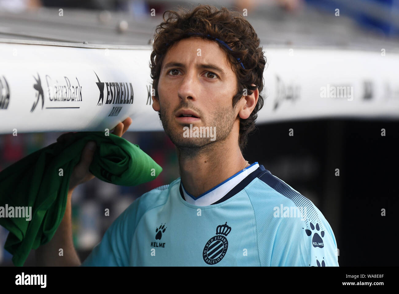 Barcellona, Spagna. 18 Agosto, 2019. Esteban Granero del RCD Espanyol durante il match RCD Espanyol v Sevilla FC, di LaLiga stagione 2019/2019, data 1. RCDE Stadium. Barcelona, Spagna, 18 ago 2019. Credito: PRESSINPHOTO/Alamy Live News Foto Stock
