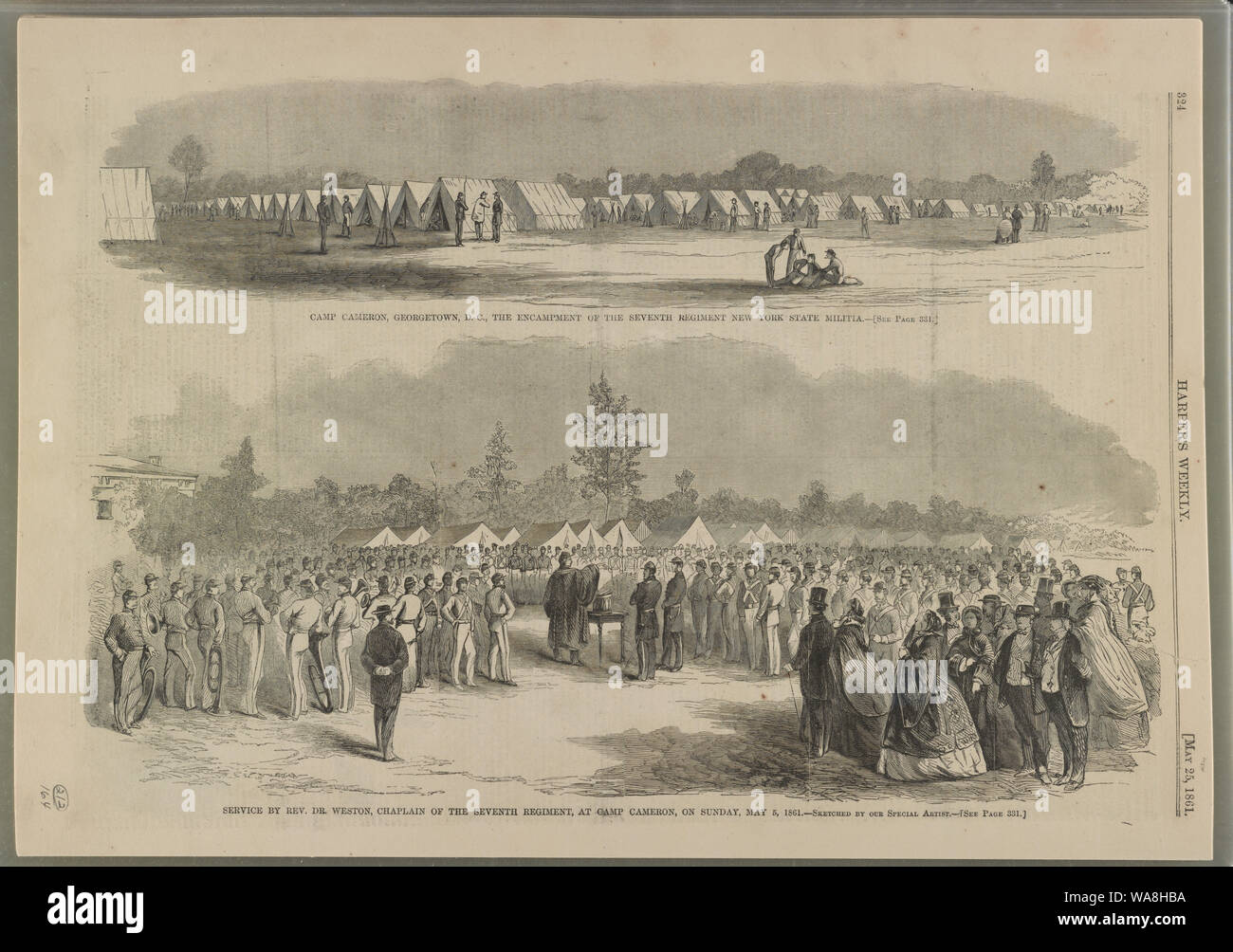 Camp Cameron, Georgetown, Washington D.C., l'accampamento del settimo reggimento New York Stato Milizia ; servizio dal Rev. Il dottor Weston, cappellano del settimo reggimento a Camp Cameron, domenica 5 maggio, 1861 / / disegnati dal nostro artista in particolare. Foto Stock