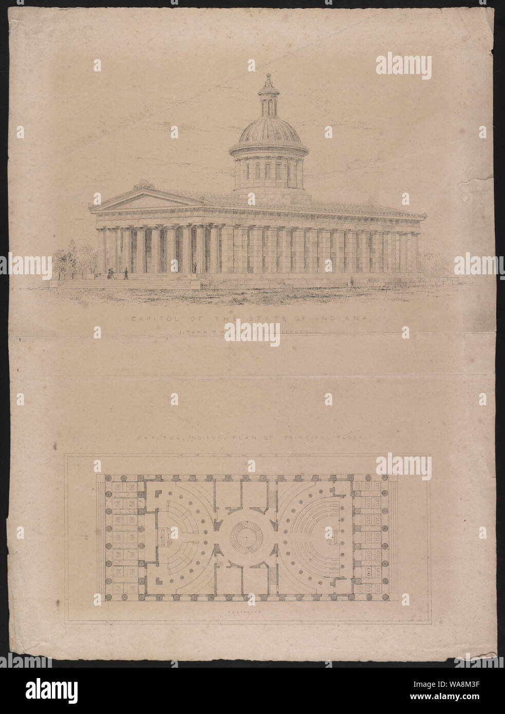 Campidoglio dello stato dell'Indiana. I. Town & A.J. Davis architetti Capitol, Indiana. Piano di pavimento principale. Peribolus. Foto Stock