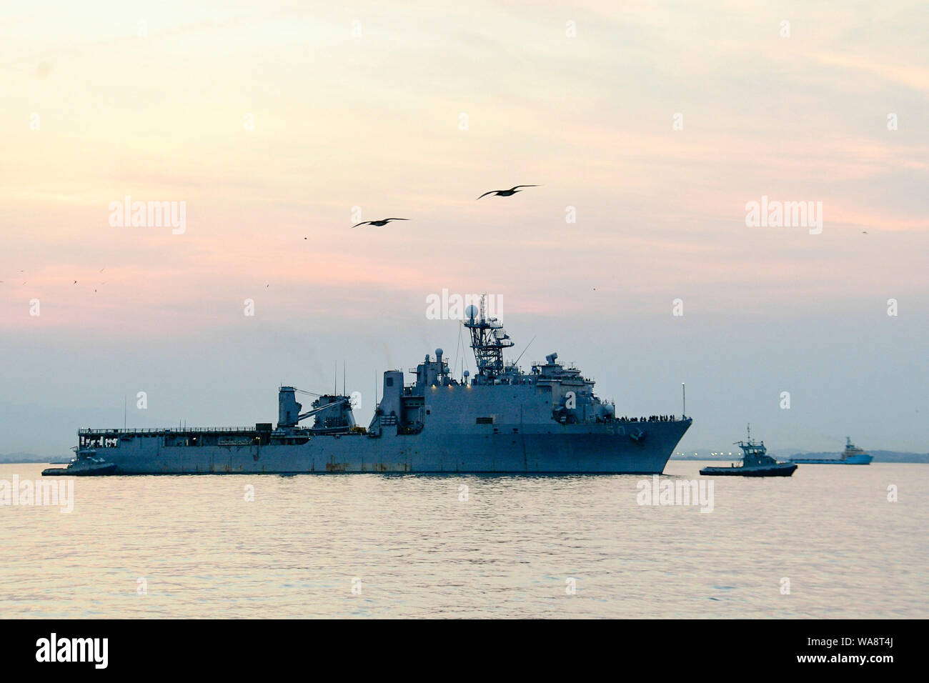 RIO DE JANEIRO-USS Carter Hall (LSD 50) tira nel porto di Rio de Janeiro per UNITAS 2019, Agosto 18, 2019. UNITAS, che significa "unità" in latino, è una dimostrazione di impegno degli Stati Uniti per la regione e per il valore dei forti rapporti forgiati con i nostri partner vi. (U.S. Foto di Marina di Massa lo specialista di comunicazione 1a classe Timoteo M. Ahearn) Foto Stock