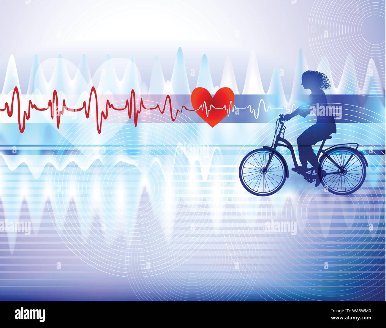 Medicina con sfondo sportivo e cuore cardiogram Illustrazione Vettoriale