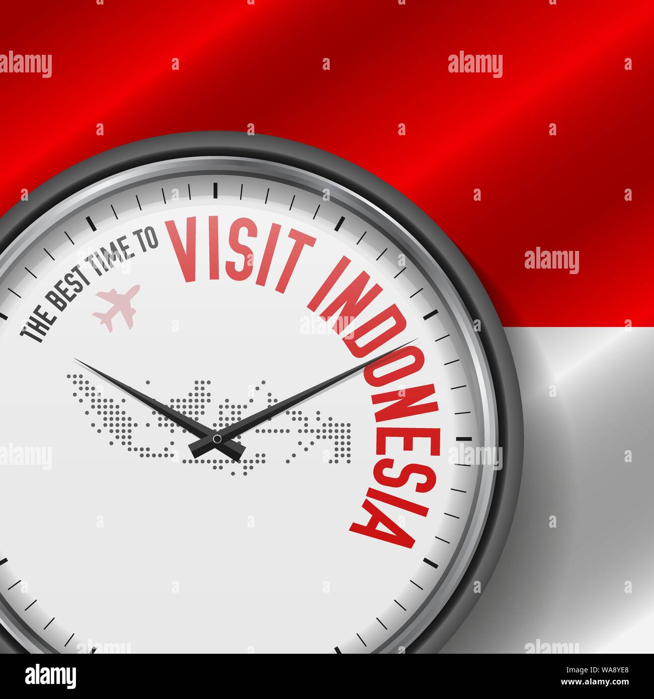 Il periodo migliore per visitare l Indonesia. Viaggiare in Indonesia. Aria turistica volo. Sventola bandiera di sfondo e punti mappa Pattern sul quadrante. Illustratio vettore Illustrazione Vettoriale
