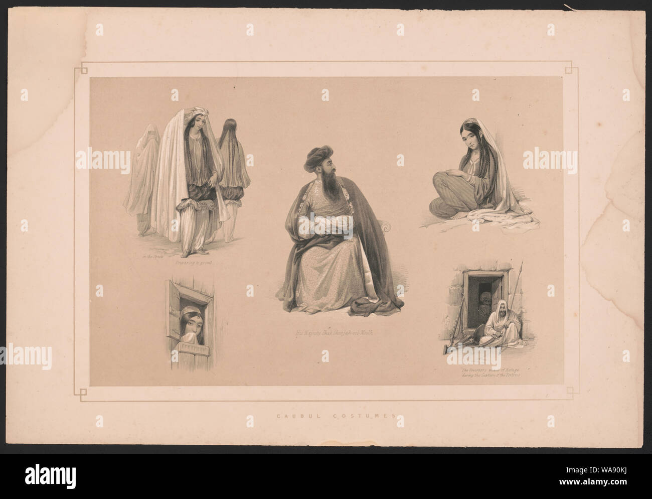 Caubul costumi. La preparazione di andare per le strade. Sua Maestà Shah Shoojah-ool-Moolk. Il governatore del luogo di rifugio durante la cattura della fortezza Foto Stock