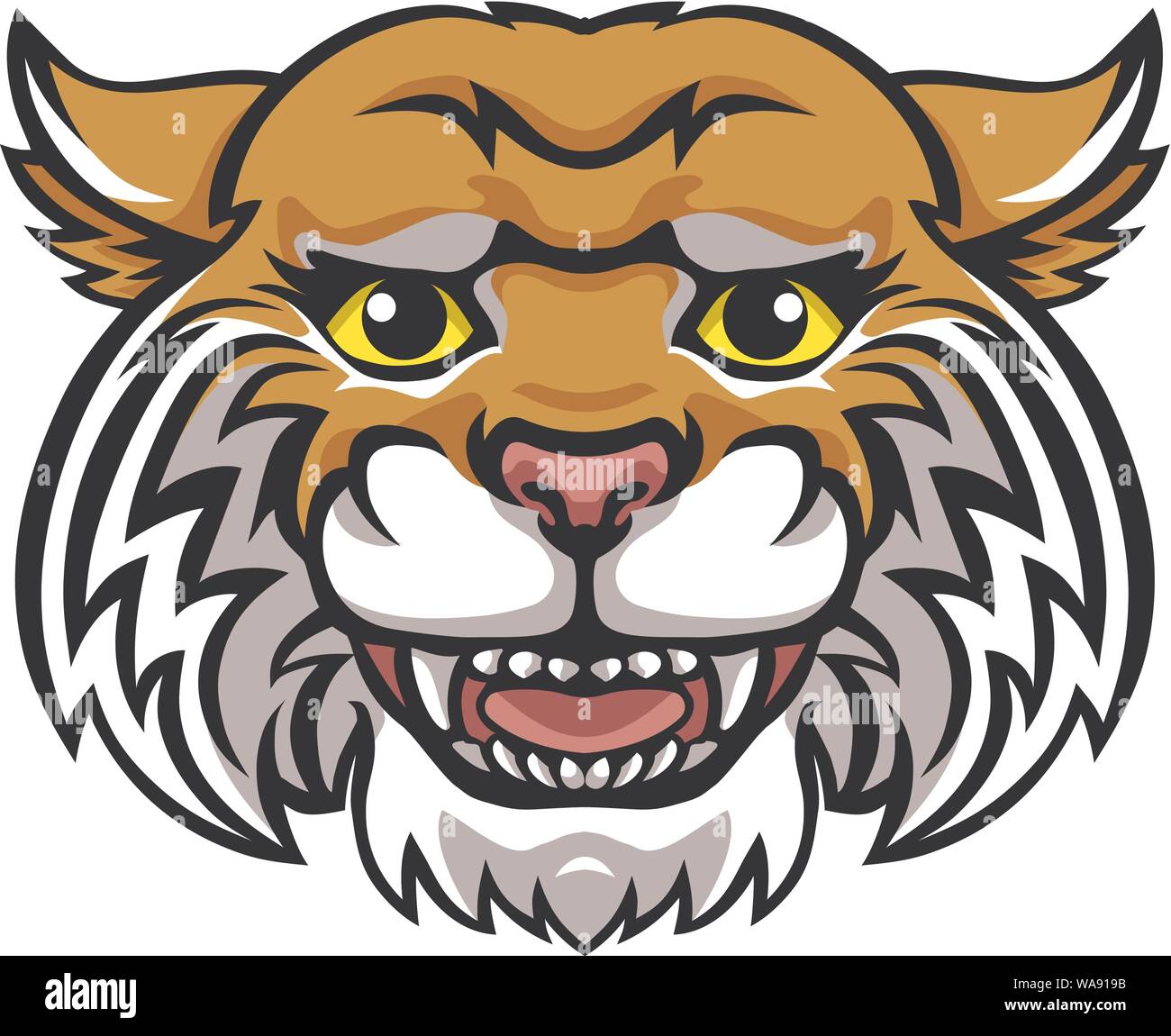 Wildcat mascotte felice simpatico personaggio dei cartoni animati Illustrazione Vettoriale