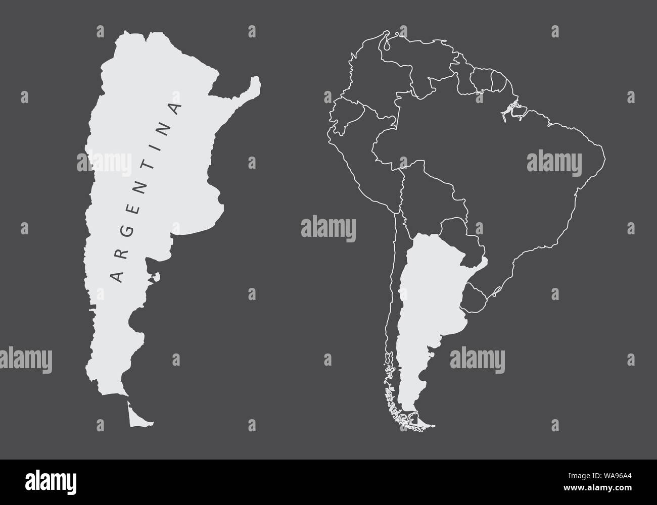 Argentina mappa silhouette e la sua posizione in Sud America Illustrazione Vettoriale