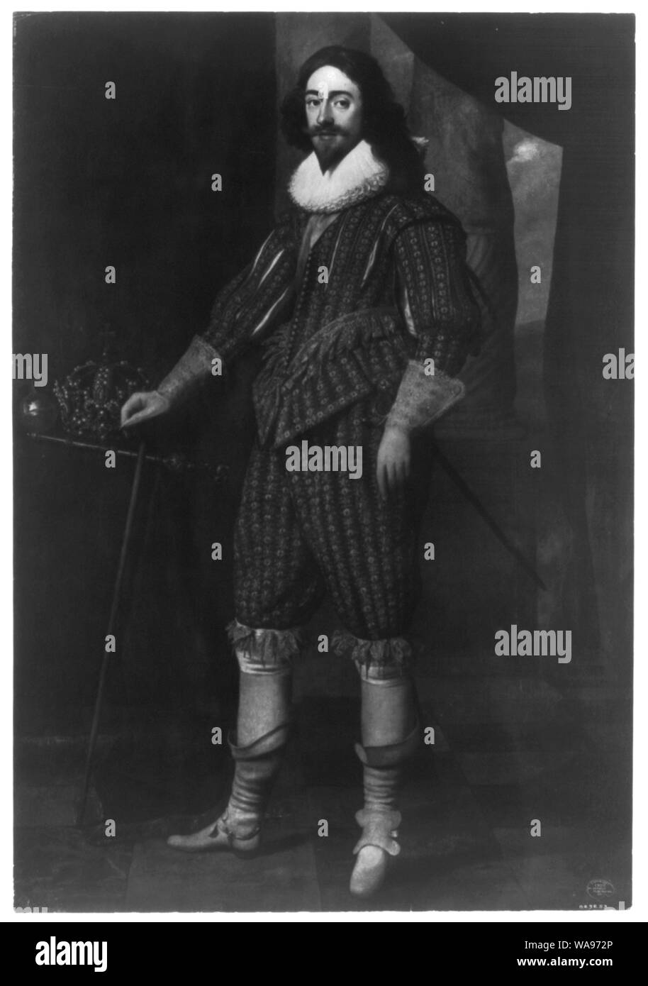 Charles I, re di Gran Bretagna, 1600-1649, ritratto a figura intera, in piedi, rivolto verso sinistra Foto Stock