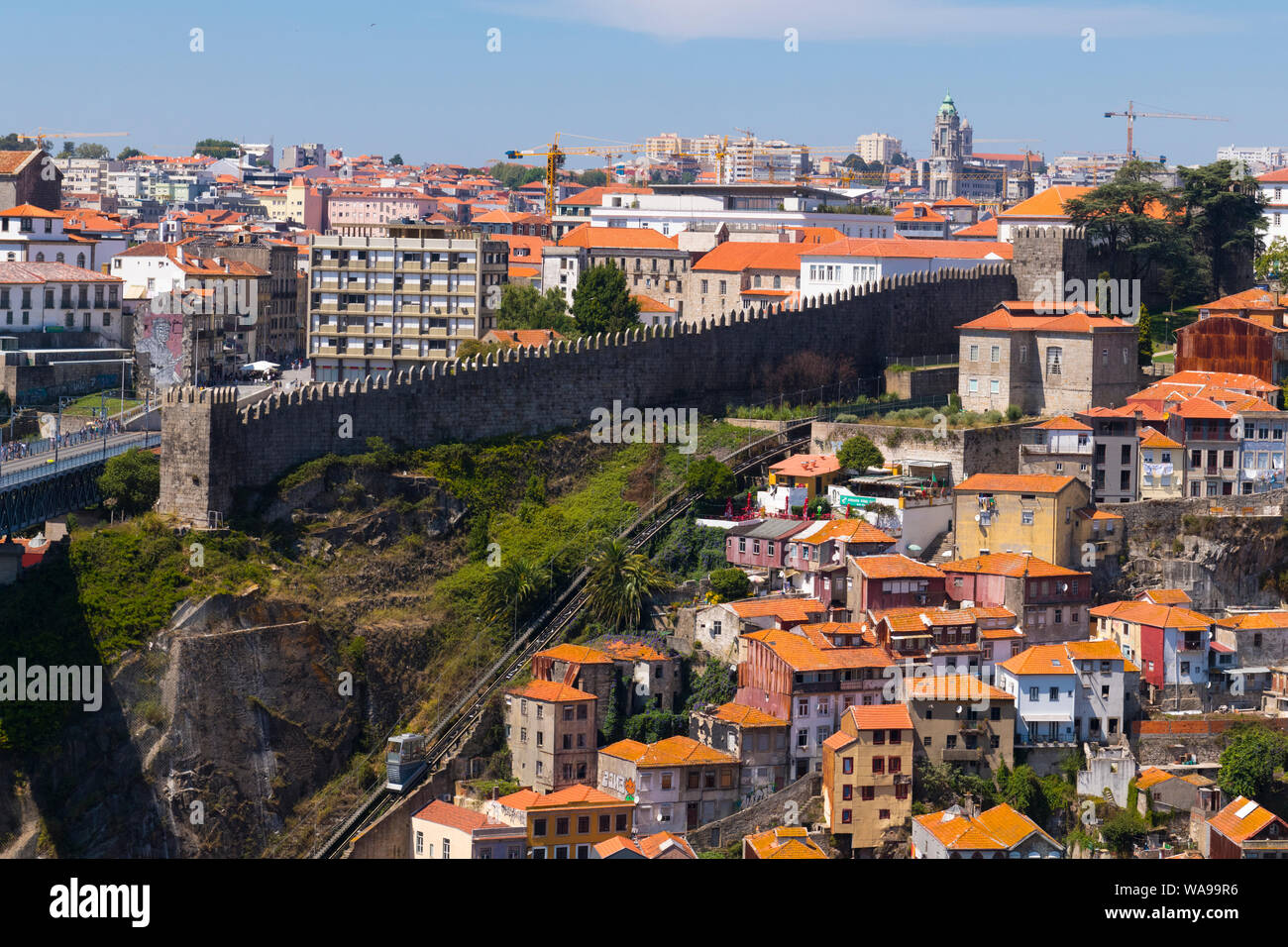 Il Portogallo cityscape di Oporto Porto da Vila Nova de Gaia Mosteiro da Serra do Pilar monastero su Rio lungo il fiume Douro parete città Funicolare Guindais dos Foto Stock