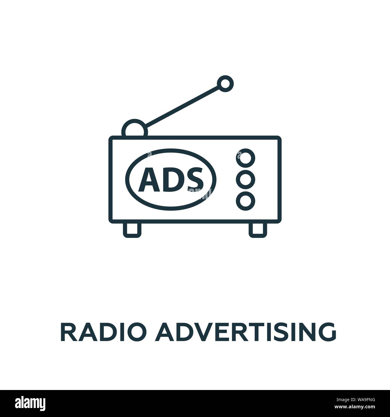 Simbolo dell'icona vettore di pubblicità radio. Segno creativo dalla collezione di icone pubblicitarie. Icona di pubblicità radiofonica piatta riempita per il computer e il mobile Illustrazione Vettoriale
