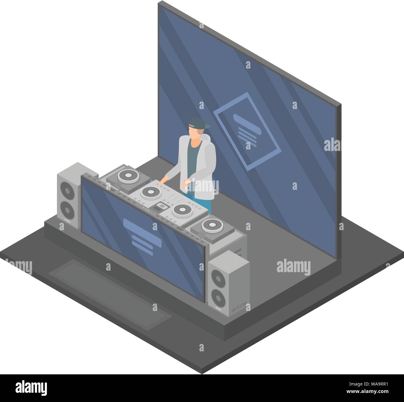 Notte parte dj concerto, icona di stile isometrico Illustrazione Vettoriale