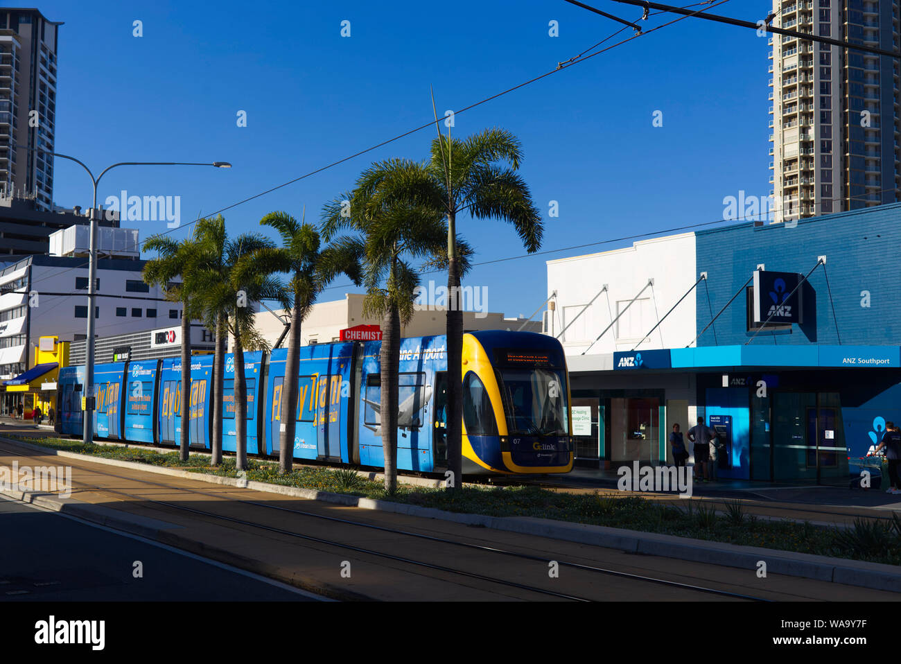 Q Link Tram - Light Rail passando per Southport Queensland Australia Foto Stock