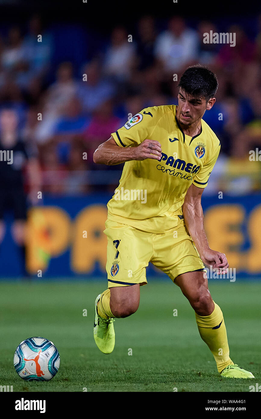 VILLAREAL, Spagna - 17 agosto: Gerard Moreno del Villarreal CF in azione durante la Liga match tra Villarreal CF e Granada CF a Estadio de la Ceramica su agosto 17, 2019 in Villareal, Spagna. (Foto di David Aliaga/MB Media) Foto Stock