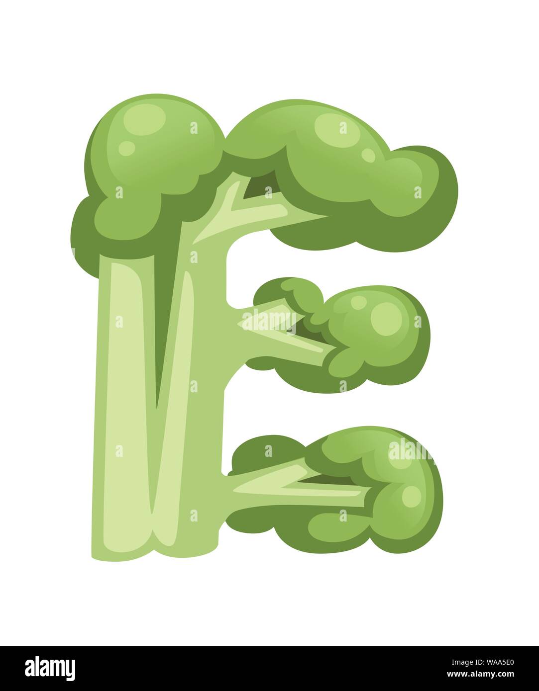 Lettera di vegetali e spinaci in stile cartoon vegetale piatto design illustrazione vettoriale isolati su sfondo bianco. Illustrazione Vettoriale