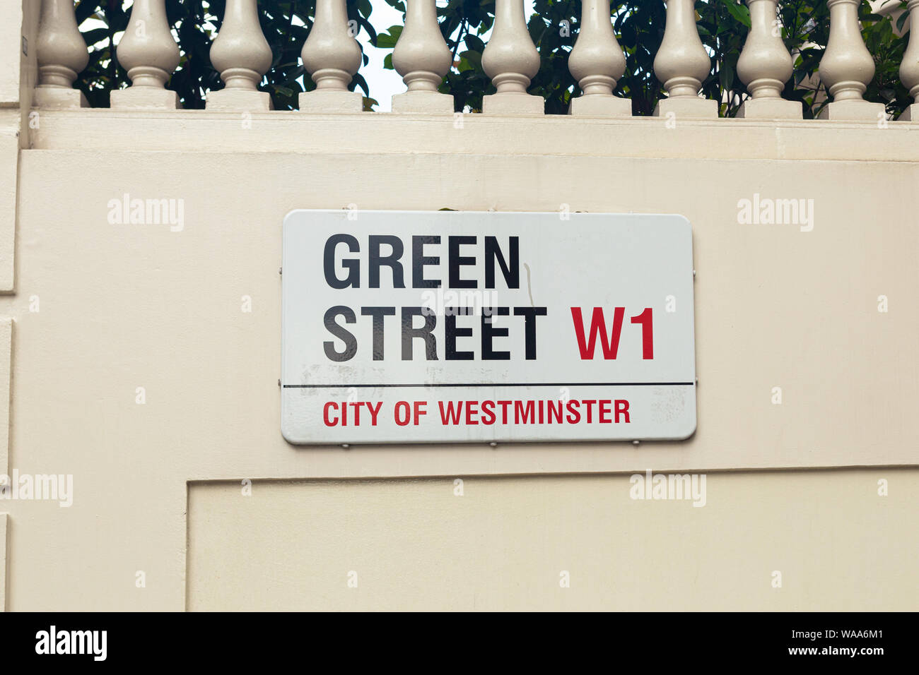 London / UK - Luglio 18, 2019: Green Street nome sign. Si presume di essere chiamato dopo un locale builder, Giovanni Verde, che ha lavorato nel settore Foto Stock